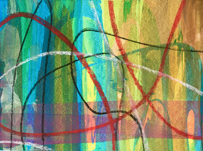 Follow the Red Line I, 2019, Gouache und Pastellkreide auf Papier, 27.5x37.5 cm, CHF 200