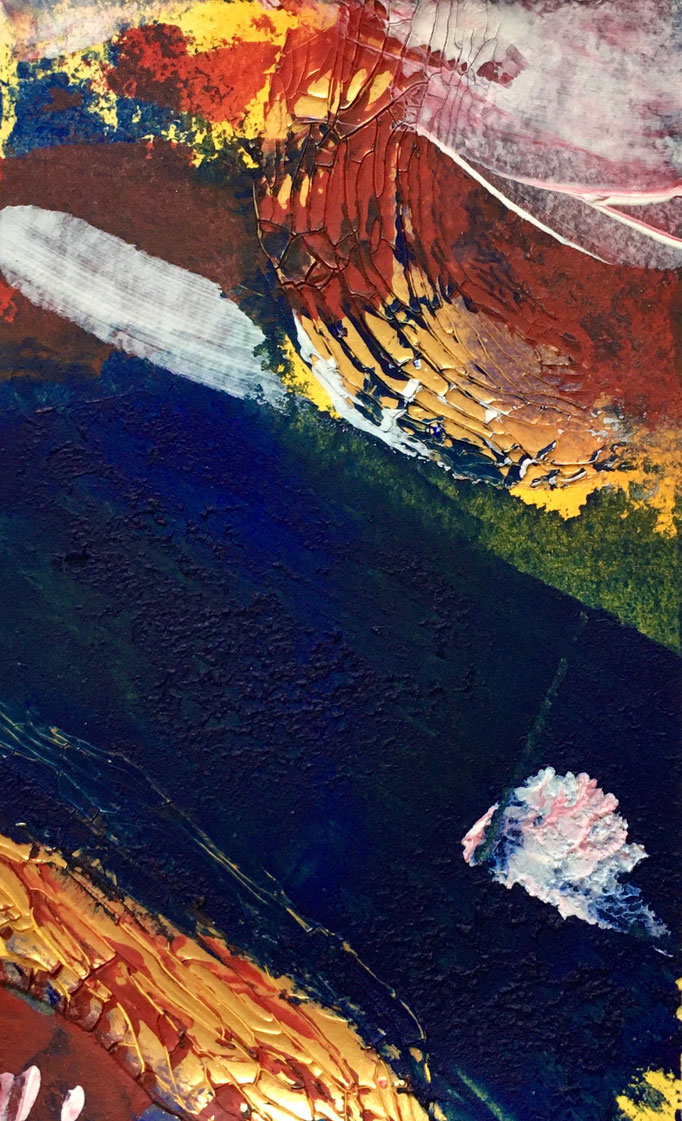 Wilder Fluss, 2017, Acryl und Goldstrukturpaste auf Papier, 15.5x9.5 cm, CHF 50