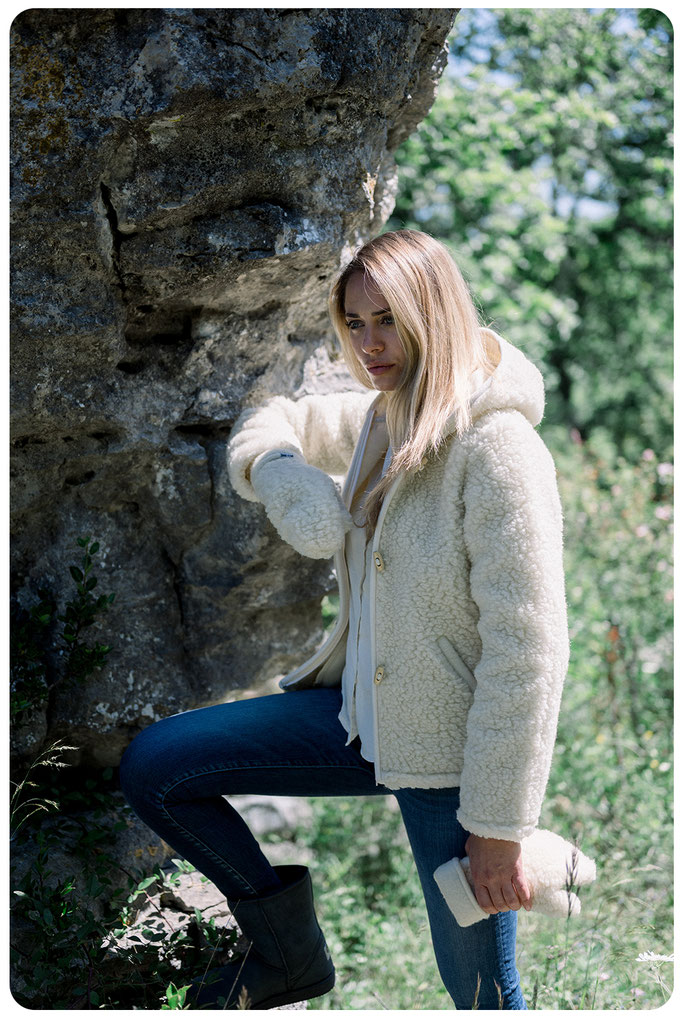 gilet veste en laine naturelle de mouton capuche manche longue lavable machine adulte