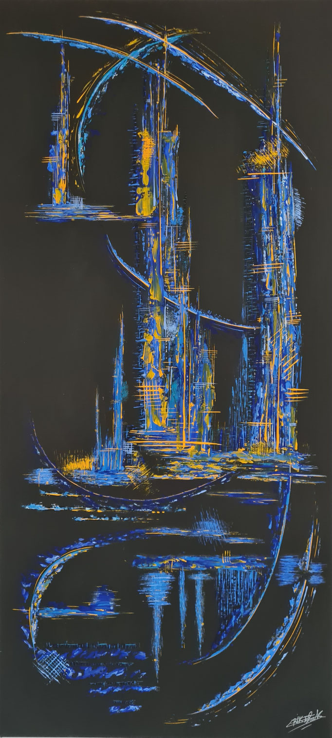 Elévation - Eric Delahaye - acrylique au couteau sur toile - 60x130 cm - série Vibrations