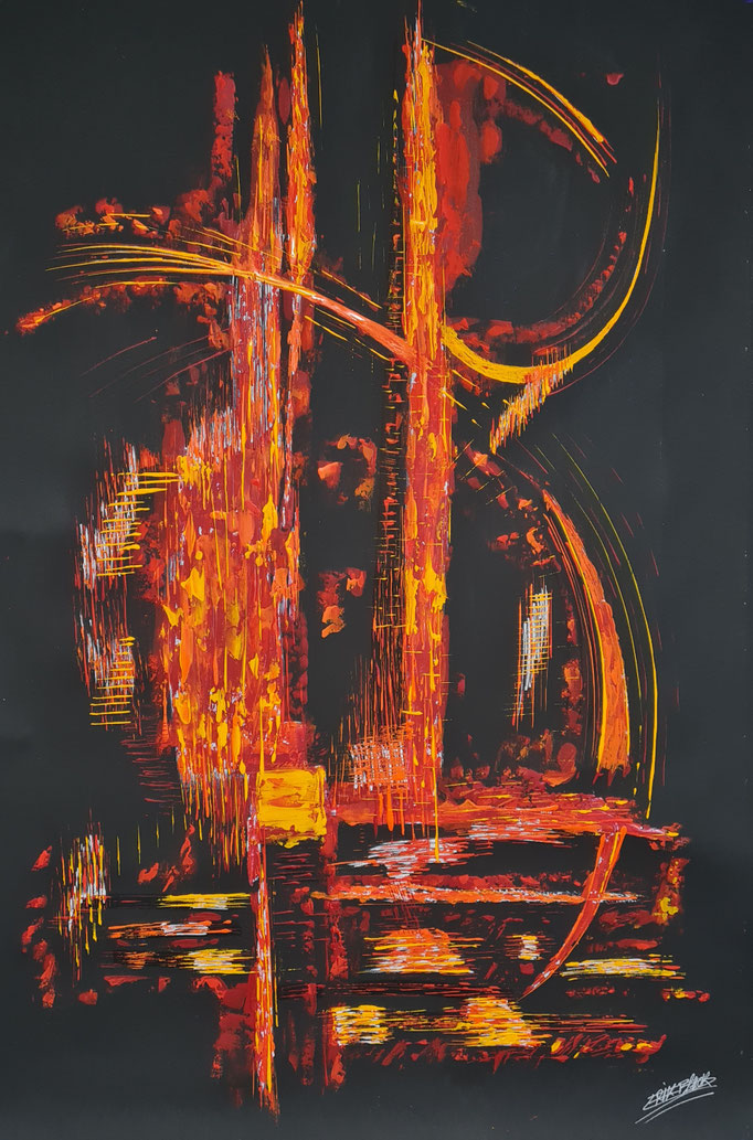 Ouverture - Eric Delahaye - acrylique au couteau sur toile - 70x110 cm - série Vibrations