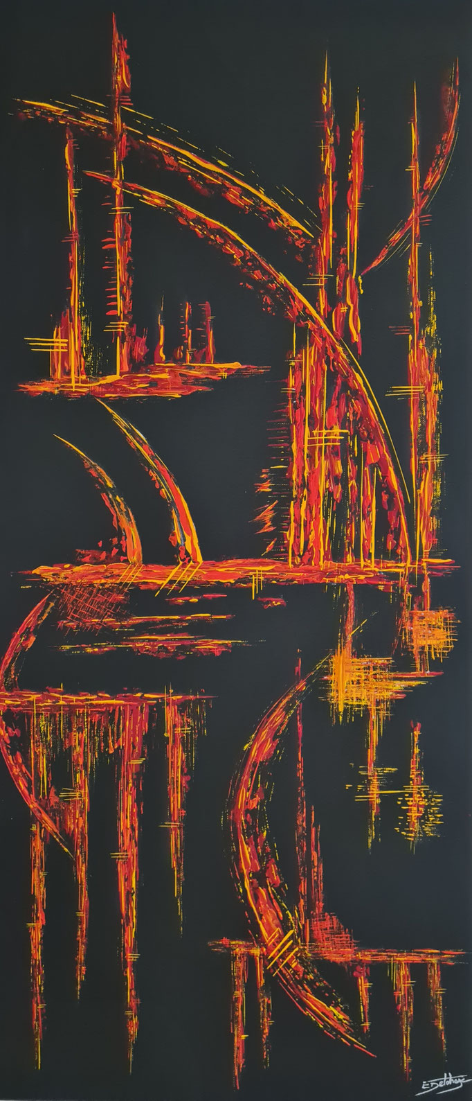 Espièglerie - Eric Delahaye - acrylique au couteau sur toile - 40x90 cm - série Vibrations