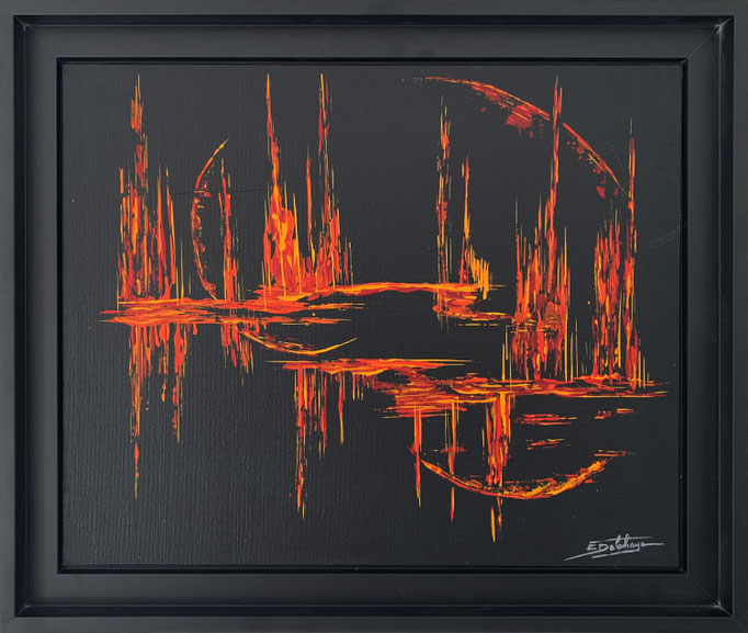 Flottant - Eric Delahaye - acrylique au couteau sur toile - 33x41 cm - série Vibrations
