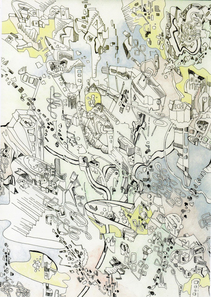 「空想未来都市構築シーン」 2014.3 (409mm×318mm)