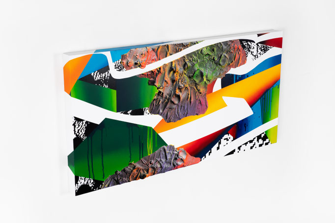 combination-river flow 13/2021/H500xW1000xD50mm/wood panel,cotton cloth,acrylic,spray