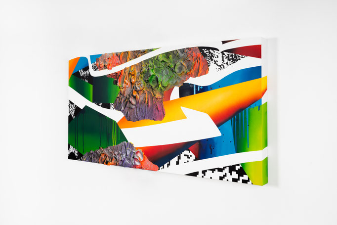 combination-river flow 13/2021/H500xW1000xD50mm/wood panel,cotton cloth,acrylic,spray