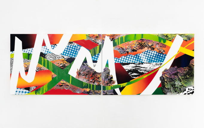 combination-gathering 13 松村咲希 wood panel,cotton cloth,acrylic,spray H606xW1820xD50mm　2021　撮影：前端紗季