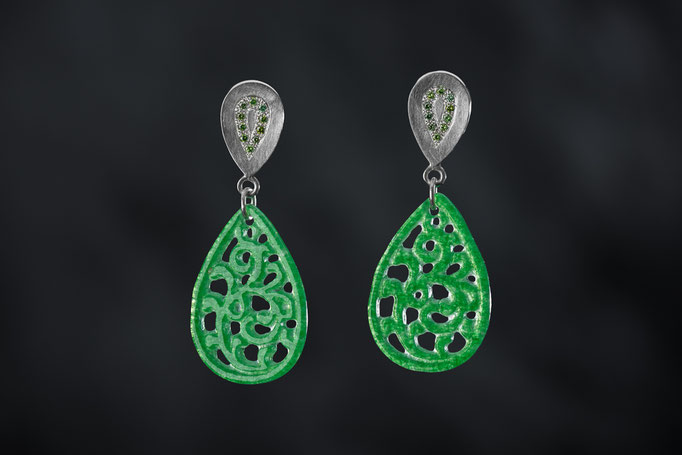 Artikelnummer 1717 - grüne Jade, grüne Brillanten, 925/- Silber