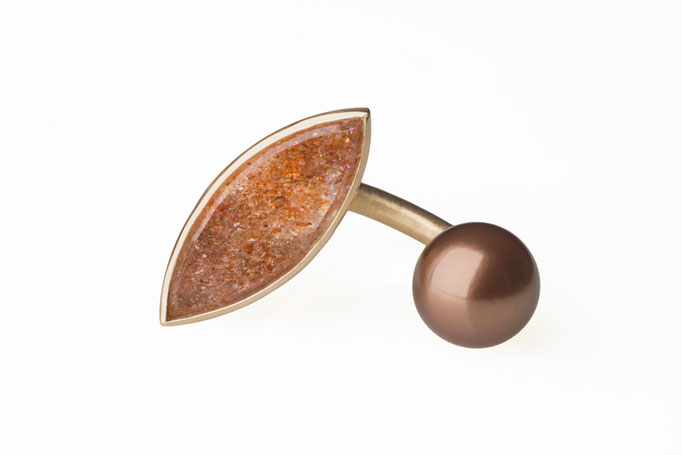 Produktnummer 3602 - 585/- Roségold, Sonnenstein, braune Süßwasserperle