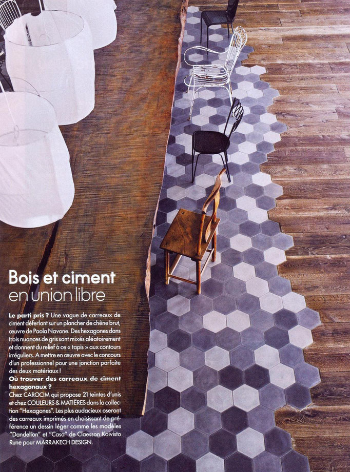 ELLE Deco 06/2014: 6-eck Zementfliesen von CAROCIM 20x20 cm