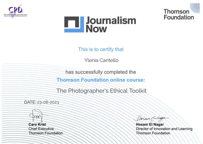 Course certificate The photographer's Ethical Toolkit