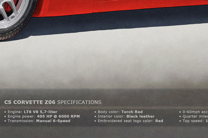 On the 16"X24", the text show some exclusive to the size detailed specifications of the car