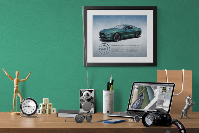 Voici le dessin encadré dans un contexte décoratif d'un bureau à domicile