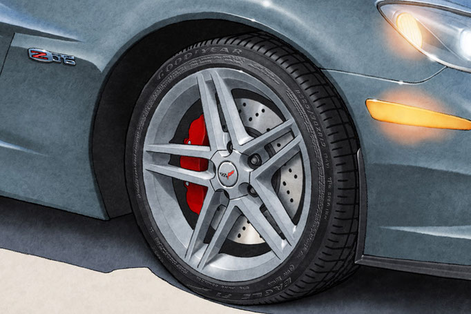 Une autre option du portrait dessiné est d'avoir le lettrage Good Year Eagle F1 et motif de semelle sur les pneus.