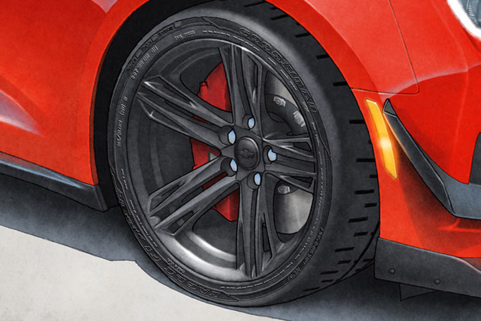Good Year Eagle F1 Supercar wall tire lettering and tread are one of the new feature on this drawn portrait