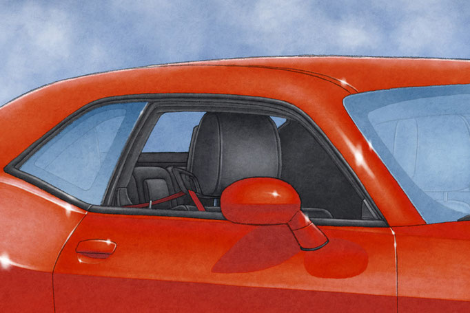 Interior, like the rest of the drawing is also highly detailed. Notice the red seat belt!