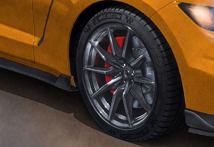 The only modern hand drawn lettered tires and well rounded wheels on the automotive art print market
