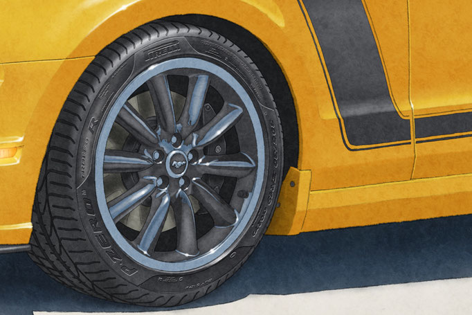 La version 16X24 pouces du portrait dessiné de la BOSS 302 2013 inclu le lettrage Pirelli sur les pneus