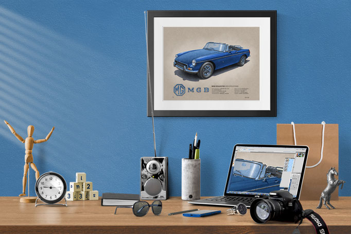 Here is the 1970-1972 MGB Roadster drawing in a nice decorative context of a home office