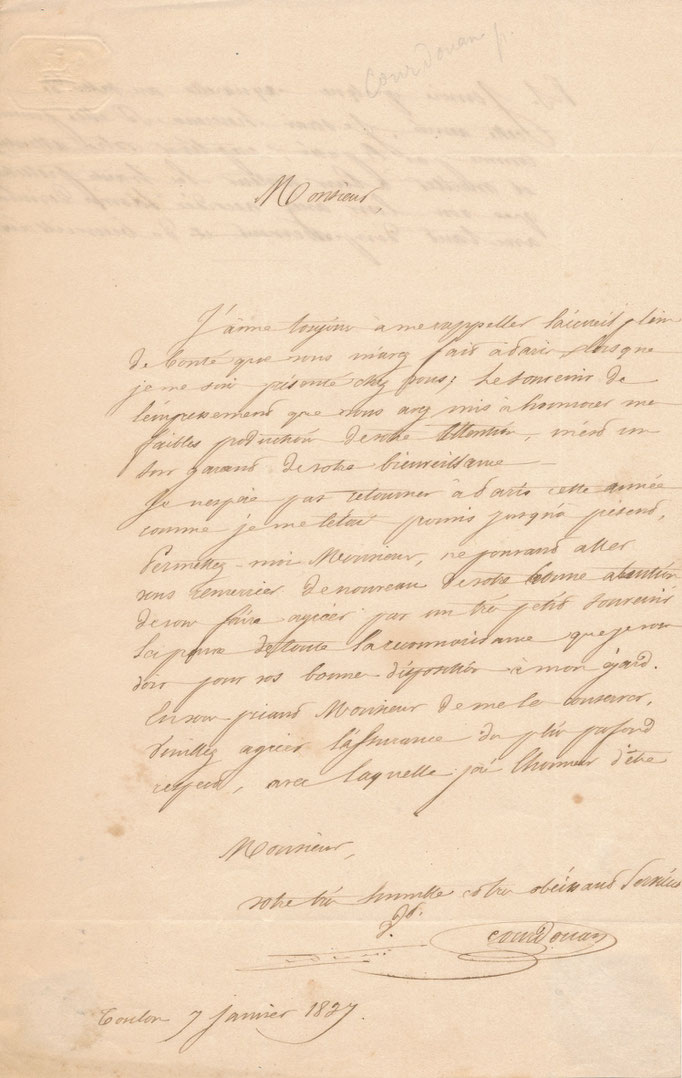 Vincent Courdouan : lettre autographe signée