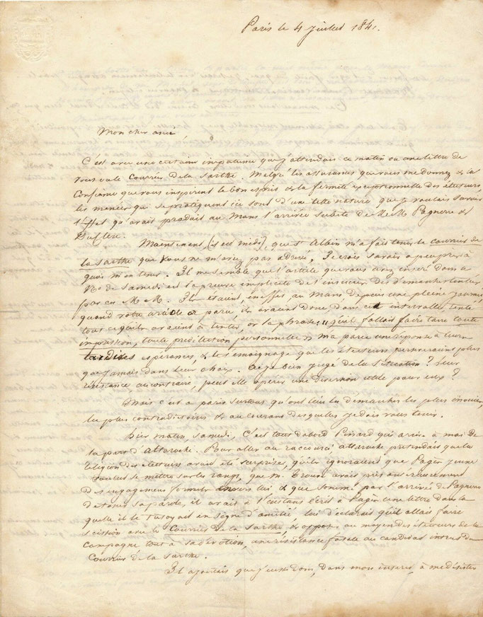 Alexandre Auguste Ledru Rollin, lettre autographe signée