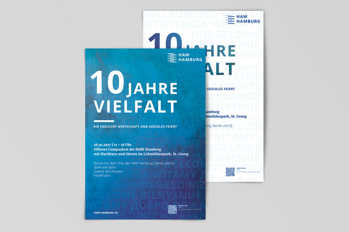 Plakate für die Jubiläumsveranstaltung der Fakultät Wirtschaft und Soziales der HAW Hamburg