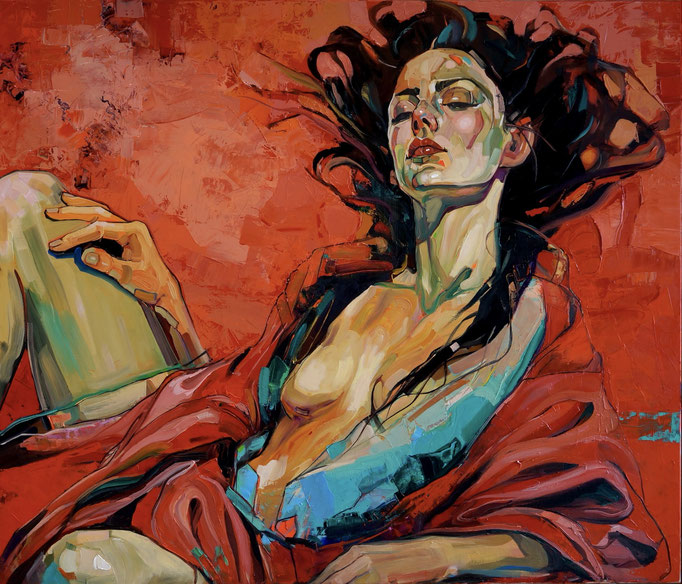 SCARLET SERENITY, 120x140cm, 2024
