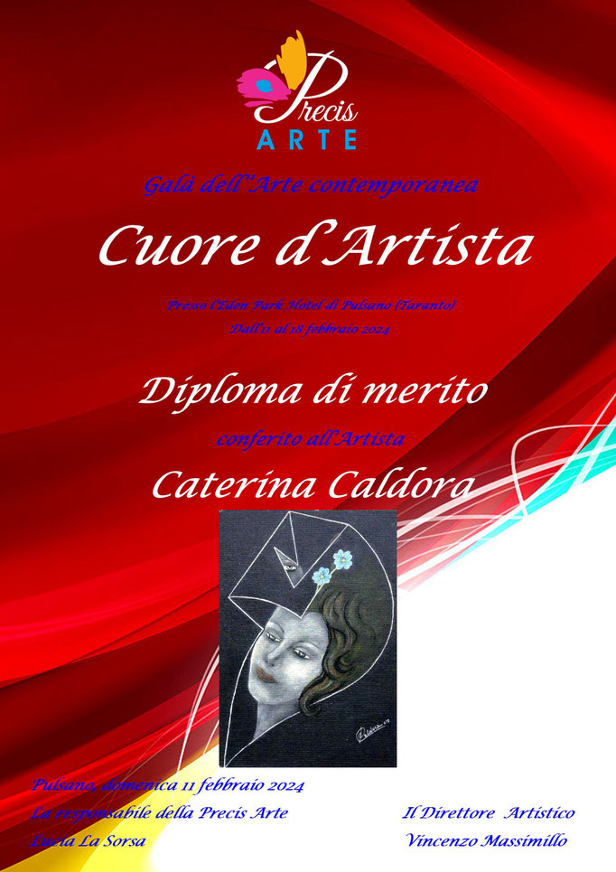 Cuore d'Artista - Diploma di merito conferito all'artista Caterina Caldora