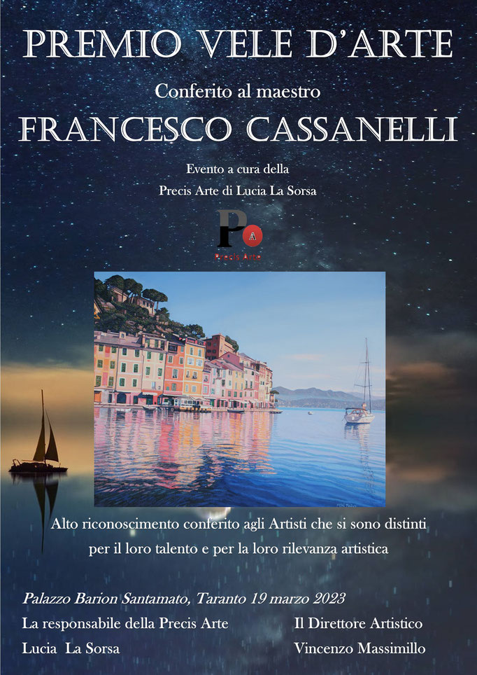 PREMIO VELE D'ARTE  conferito al maestro FRANCESCO CASSANELLI (Genova)