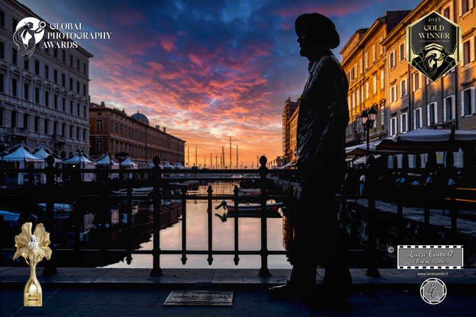 Global Photography Awards 2025 ~ Gold Winner. Luci Di Trieste. Statua James Joyce, Trieste. © Luca Cameli Photographer