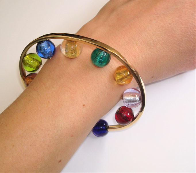 bracelet or jaune, perles de Murano