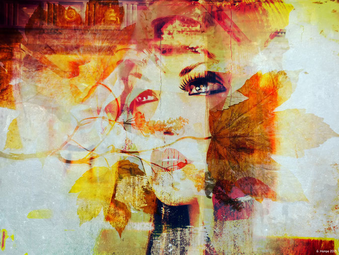 Red lips and autumn leaves