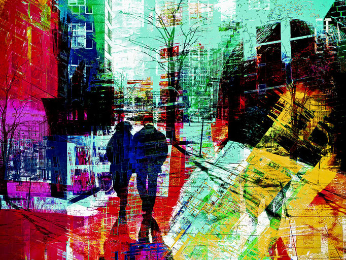 A couple in the city / ohmyprints - werkaandemuur