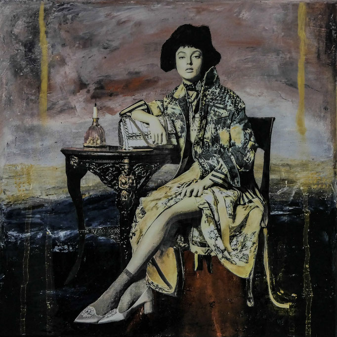 Serie Modern Women: Sitting around 30x30x4 cm Leinwand lackiert