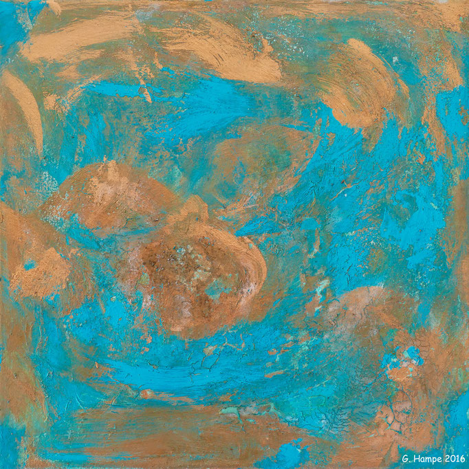 Turquoise and copper 30x30x4cm Leinwand