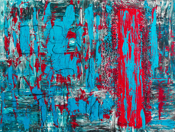 Abstract art in turquoise in red 80x60 Leinwand