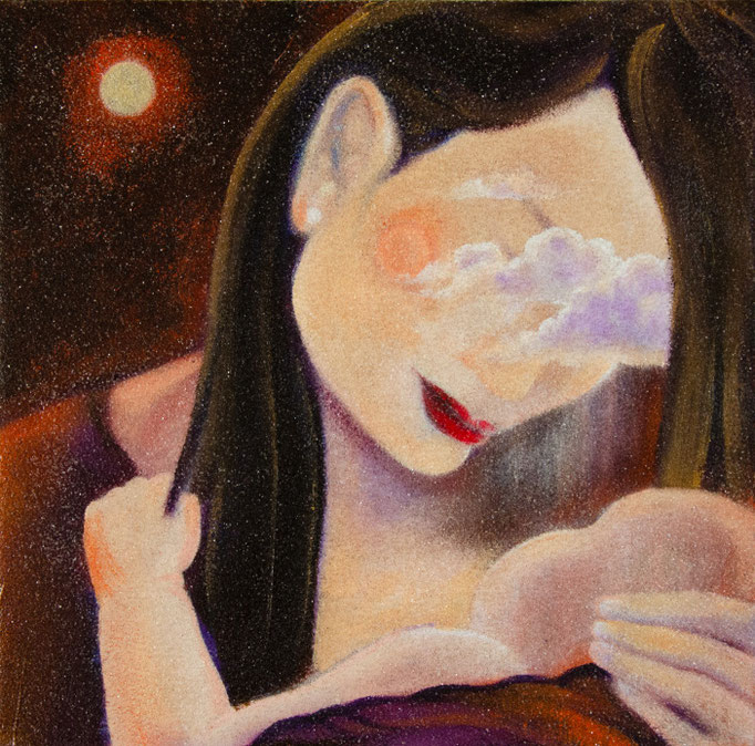 Und die Planeten reihten sich, Acrylic, sand and glassand on canvas, 38 x 38 cm, 2025