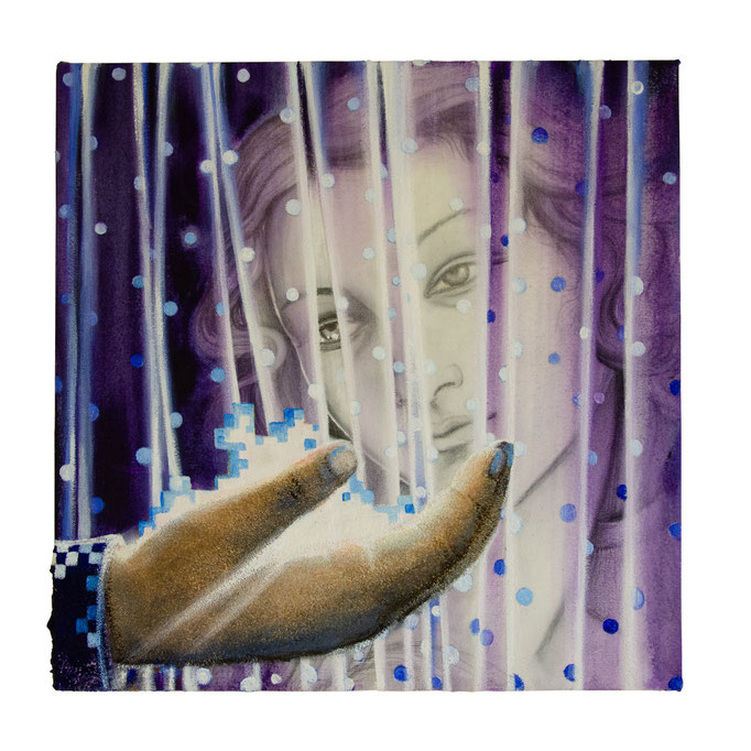 LUXUS, Acrylic, graphite and glassand on canvas, 40 x 40 cm, 2025