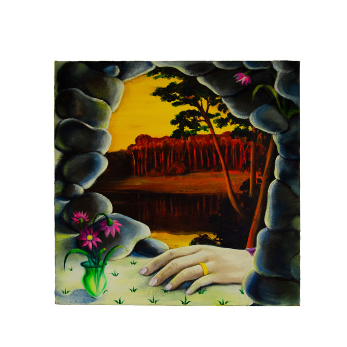 Die smaragdene Vision, Acrylic and sand on canvas, 40 x 40 cm, 2025