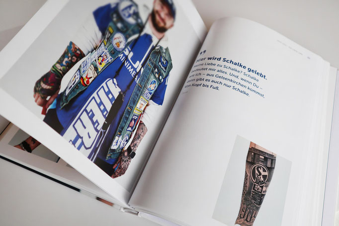 Doppelseite im Bildband »Ein LEBEN LANG – Schalke unter der Haut« - Tattoos der Schalker Fanszene
