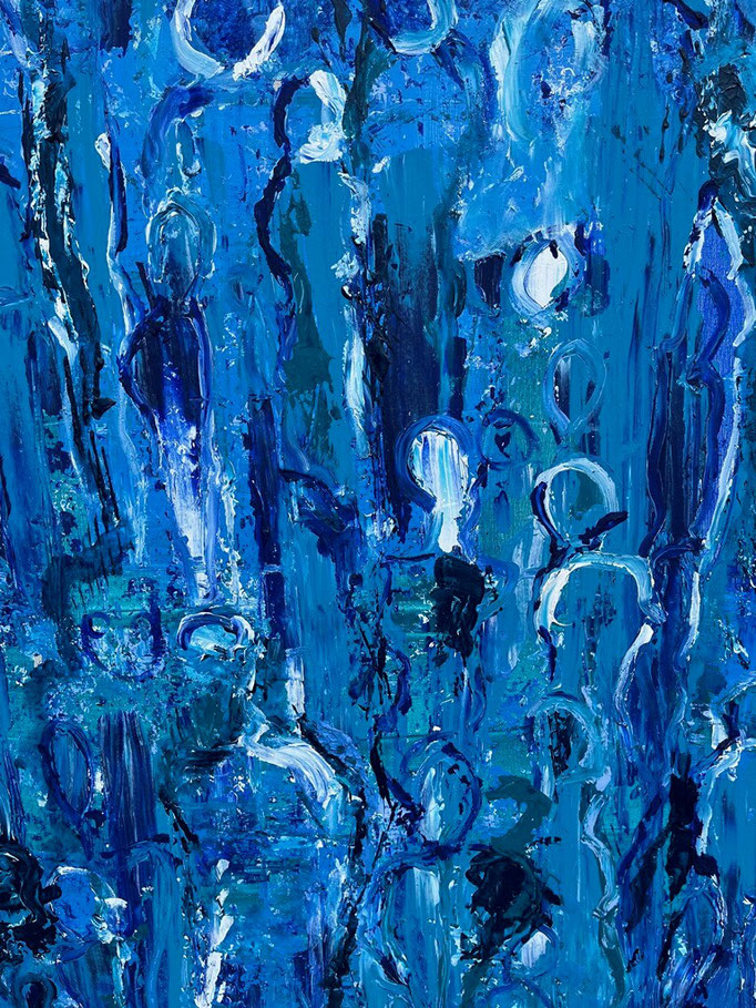 Blaues Seelengrab - Flüchtinge im Mittelmeer, 100x100cm, Acryl auf Leinwand, 2015