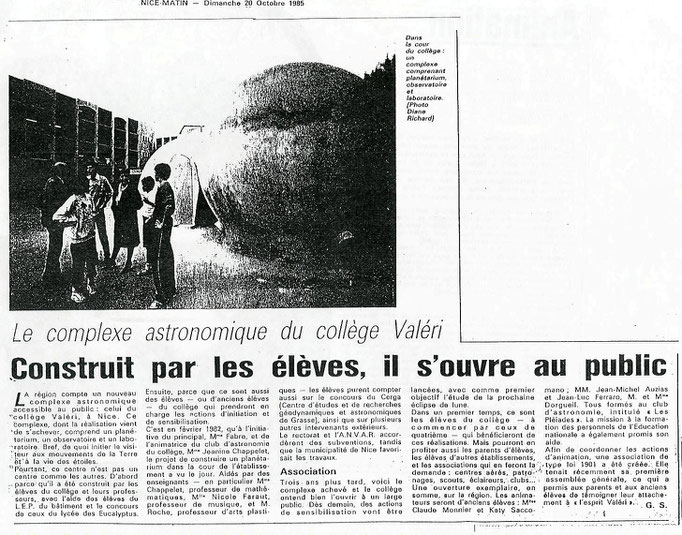 1985-10-20 NICE-MATIN OUVERTURE DES BULLES