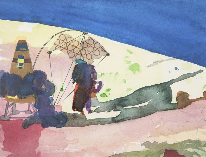nach der landung, 2012, 17,5 x 23cm, aquarellfarbe, farbstifte/papier