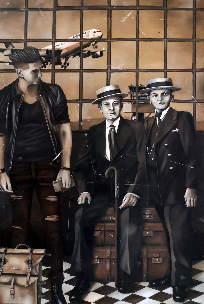 ANKUNFT DER PASSAGIERE (Rekonstruktion #3) | 2025 | Öl auf Leinwand | 80x120 cm