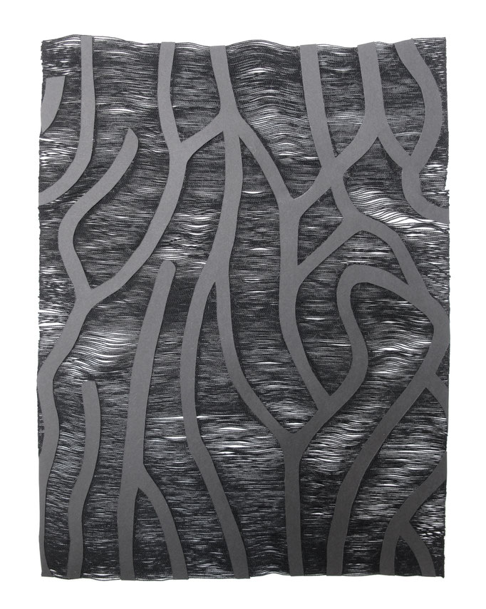 Flottés, 2019 Fils de coton assemblés par des bandes de papier collées