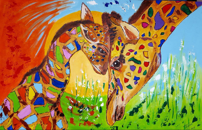 Love between mother and child, acrylic 80-120 cm. Prijs: op aanvraag