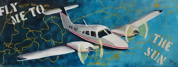 Fly me to the sun, acrylic 150-60 cm. Prijs: op aanvraag