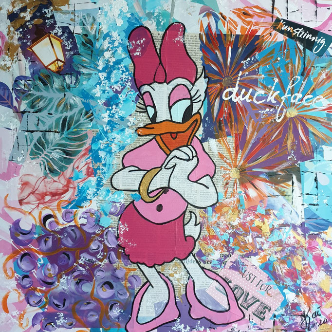 Duckface, acrylic mixed media 55-55 cm. Prijs: op aanvraag