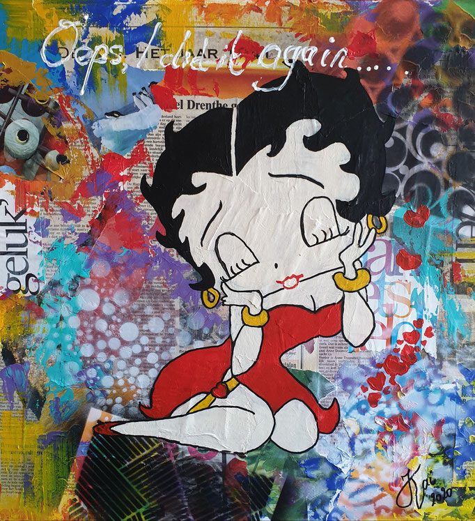 Oeps, I did it again, acrylic mixed media 50-50 cm. Prijs: op aanvraag