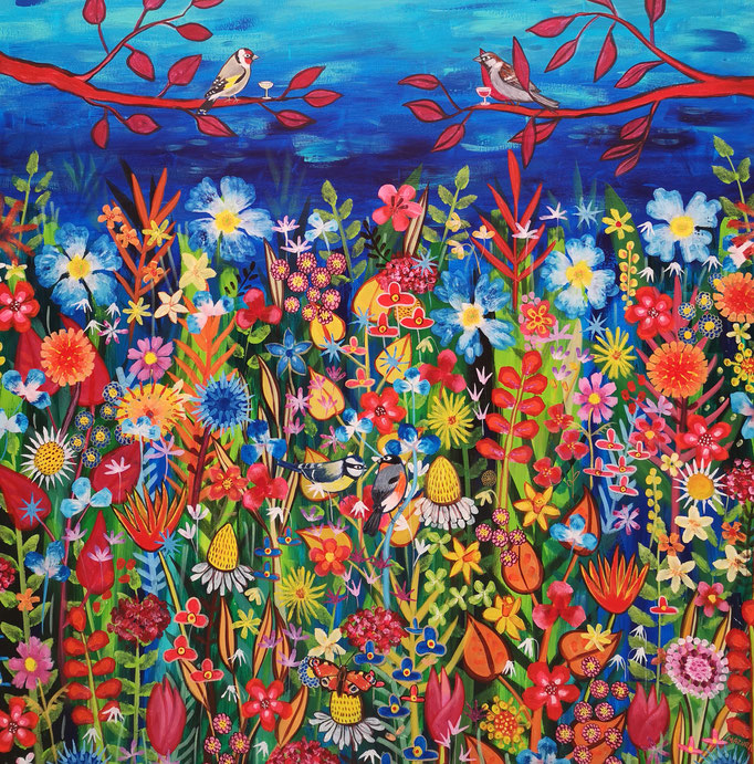 fleurs et ses habitants 8, acrylique sur toile 100x100cm